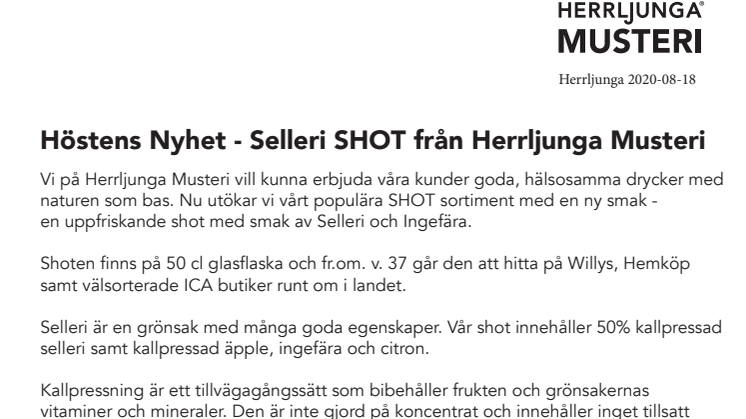 Selleri SHOT - Nyhet från Herrljunga Musteri! 