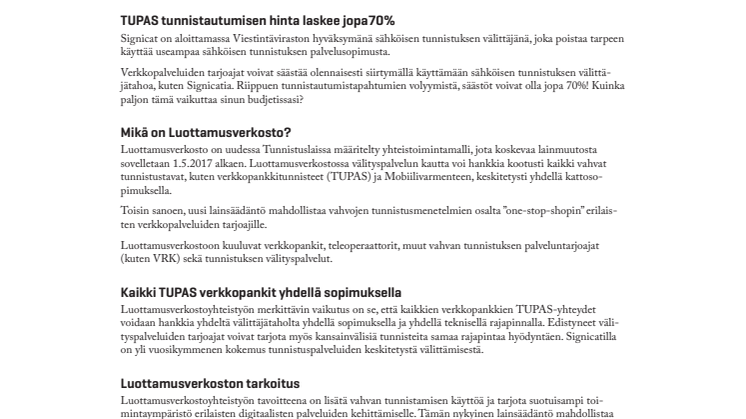 TUPAS-kustannukset välityspalvelun kautta jopa -70%