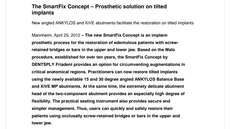 The SmartFix Concept – Prosthetic solution on tilted implants