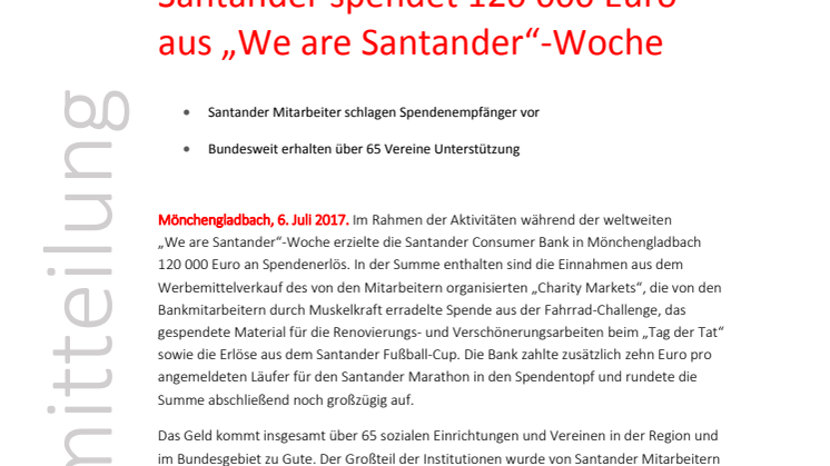Santander spendet 120 000 Euro aus „We are Santander“-Woche