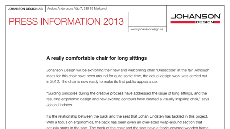 Johanson Design - A really comfortable chair for long sittings