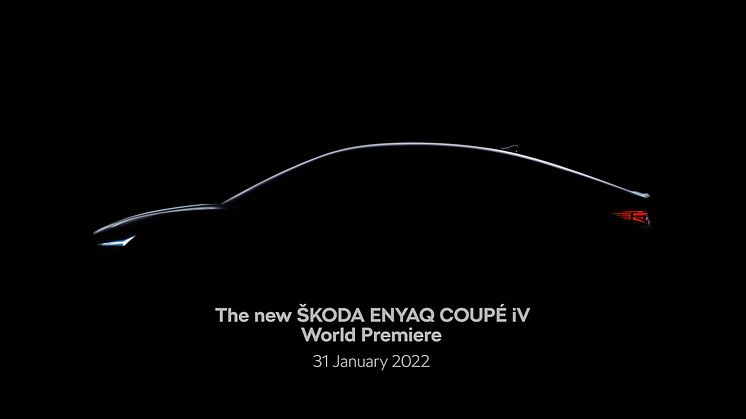  ŠKODA ENYAQ COUPÉ iV får snart verdenspremiere. Den har klassens laveste luftmodstand.