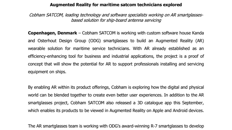 Cobham SATCOM: Augmented Reality for maritime satcom technicians explored