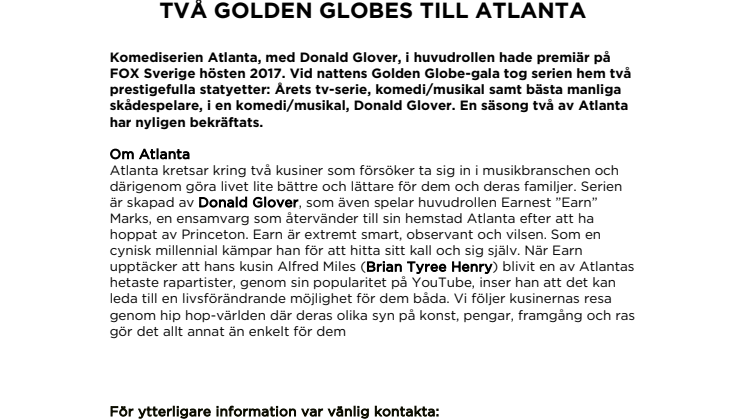 Två Golden Globes till Atlanta