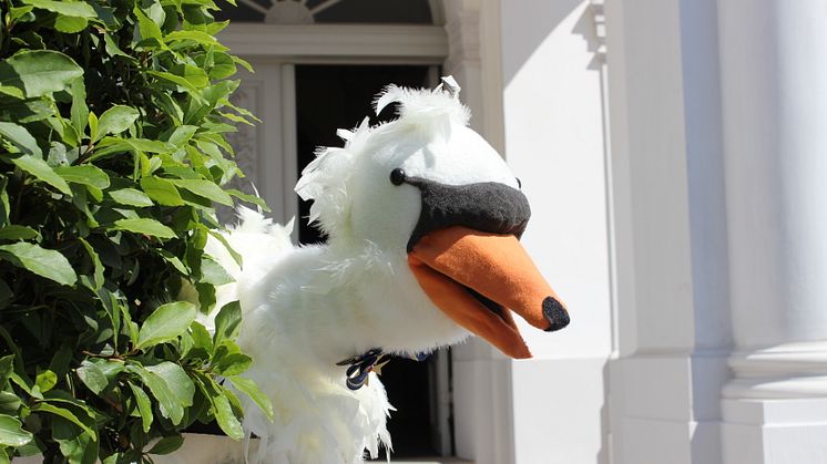 Die Handpuppe Schwan Heinrich zeigt Kindern ab 6 Jahren und ihren Eltern ihre Lieblingsplätze und die schönsten Schätze im Schloss Oranienburg. Foto: TKO gGmbH.