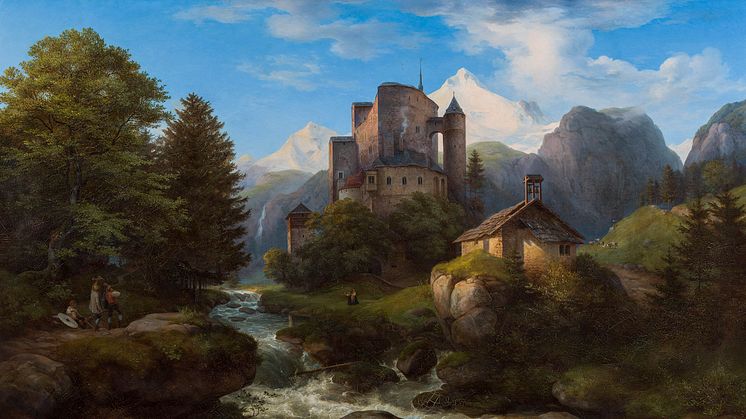 Ernst Ferdinand Oehme, Tyrolskt landskap med borgen Naudersberg, 1847. Foto: Anna Danielsson/Nationalmuseum.