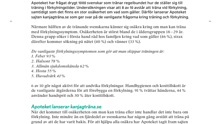 8 av 10 skippar träningen vid förkylning – stor osäkerhet kring vad som gäller