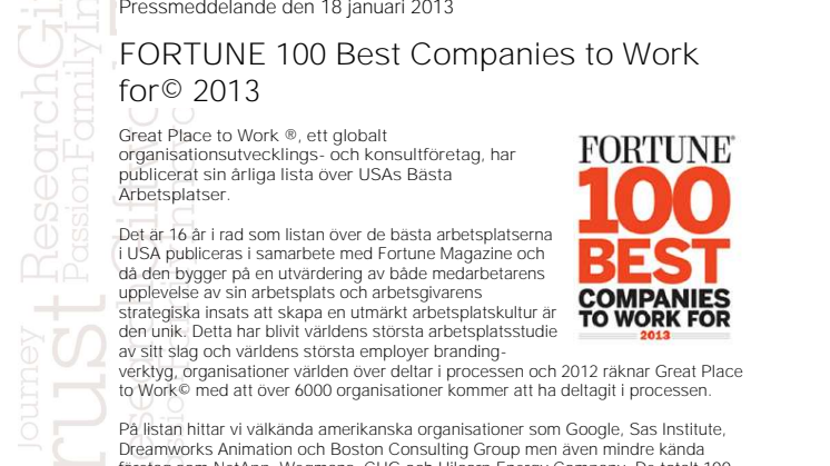 FORTUNE 100 Best Companies to Work for© 2013