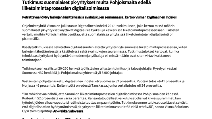 ​Tutkimus: suomalaiset pk-yritykset muita Pohjoismaita edellä liiketoimintaprosessien digitalisoimisessa