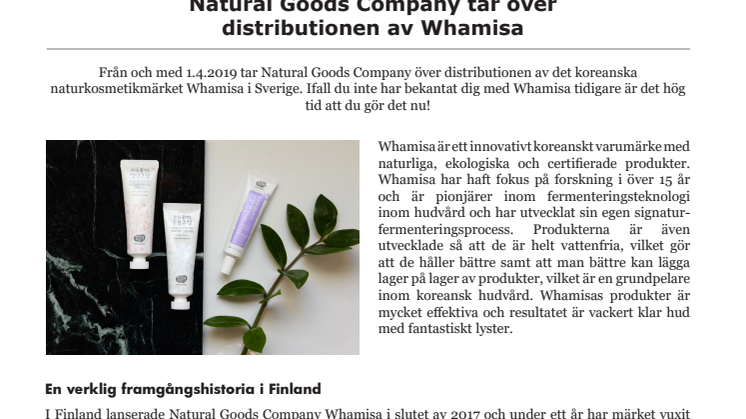 Natural Goods Company tar över distributionen av Whamisa