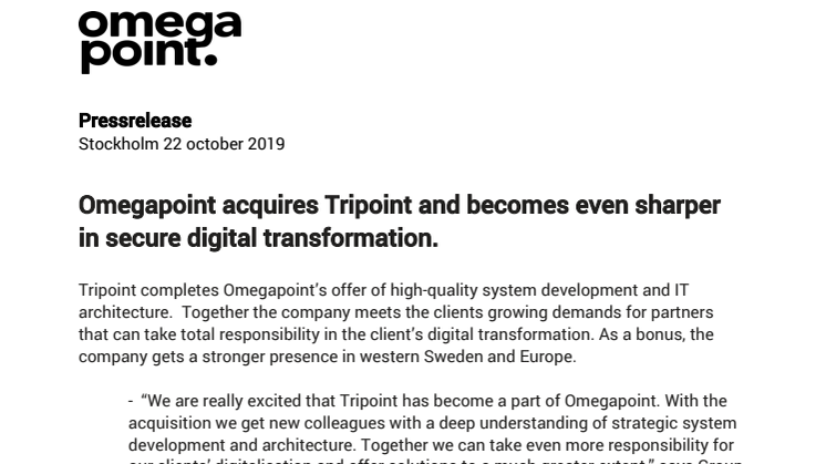 Omegapoint acquires Tripoint and becomes even sharper in secure digital transformation.