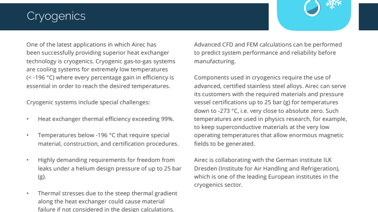 Airec application - Cryogenics