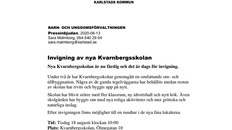 Pressinbjudan: Invigning av nya Kvarnbergsskolan 