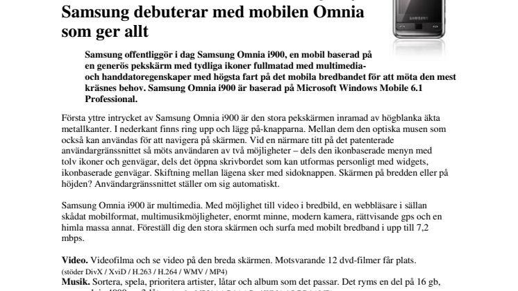 Samsung debuterar med mobilen Omnia som ger allt