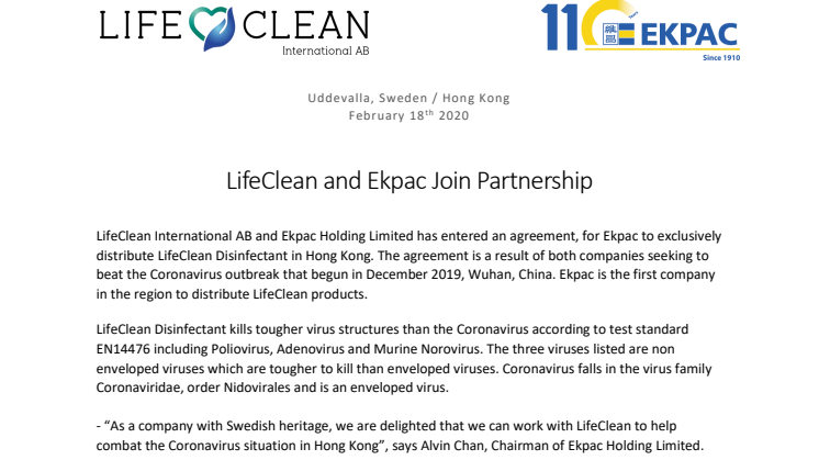 LifeClean and Ekpac Join Partnership