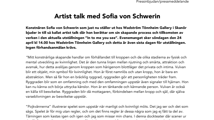 Artist talk med Sofia von Schwerin 