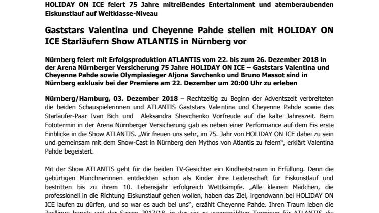 Gaststars Valentina und Cheyenne Pahde stellen mit HOLIDAY ON ICE Starläufern Show ATLANTIS in Nürnberg vor