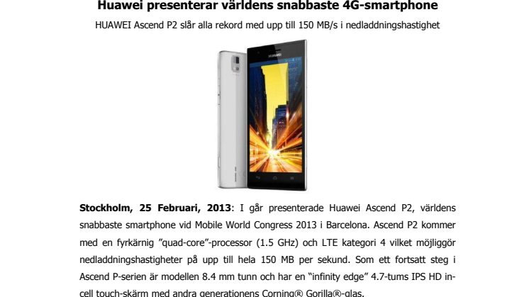 Huawei presenterar världens snabbaste 4G-smartphone
