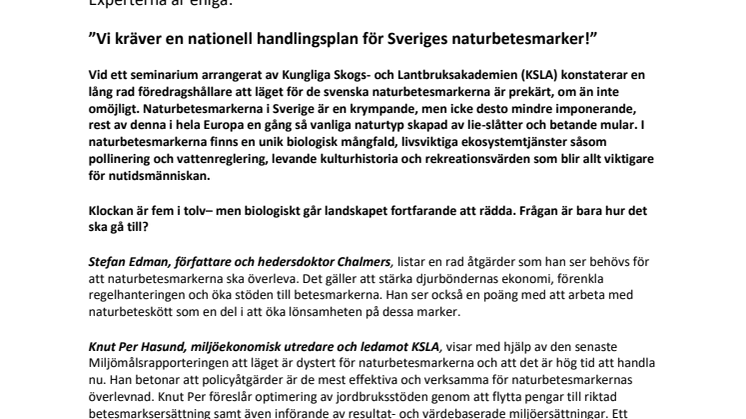 ”Vi kräver en nationell handlingsplan för Sveriges naturbetesmarker!”