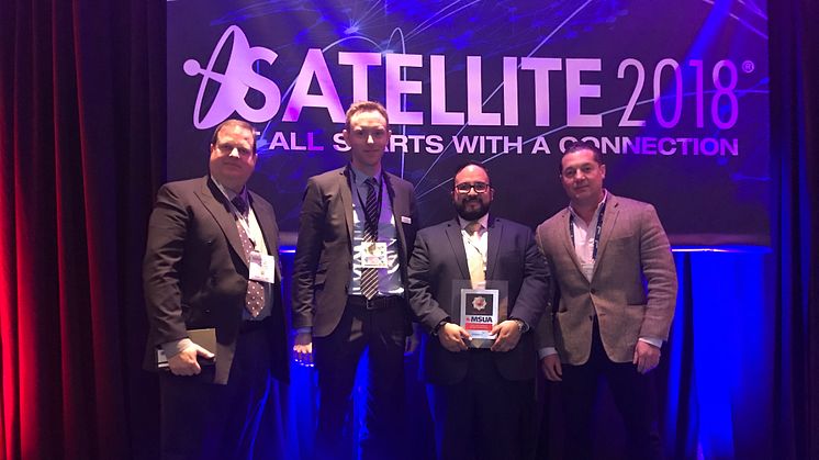 Hi-res image - Cobham SATCOM - Globalsat  Group and partners Cobham SATCOM receive the Top Land Mobility Satcom Innovation Award from the MSUA at Satellite 2018