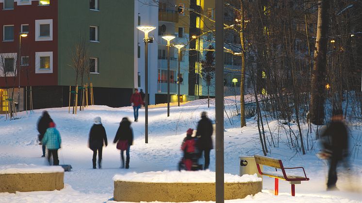 Ett trygghetsprojekt i Albyparken i Botkyrka kommun, ljusdesign: Olsson & Linder 