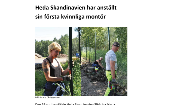 Heda Skandinavien har anställt sin första kvinnliga montör
