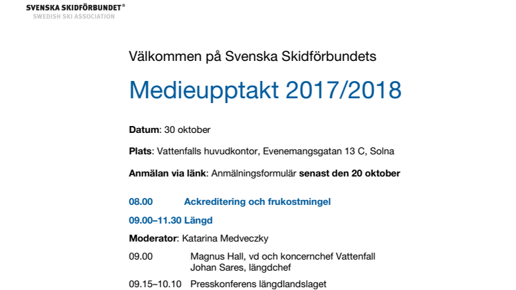 Pressinbjudan – Svenska Skidförbundets medieupptakt 2017/2018