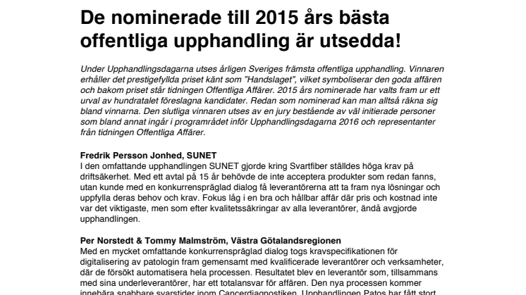 Nominerade till Handslaget 2015!
