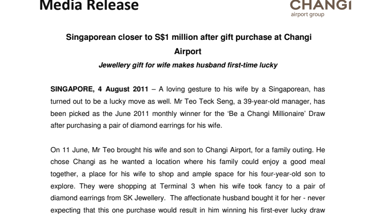 Singaporean closer to S$1 million after gift purchase at Changi Airport