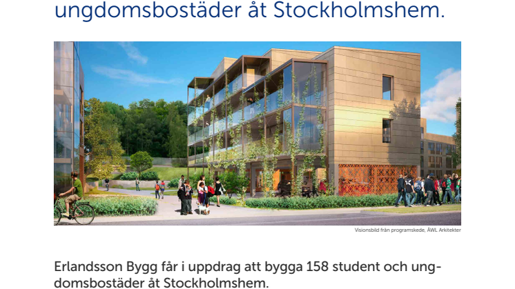 Erlandsson Bygg bygger 158 student- och ungdomsbostäder åt Stockholmshem