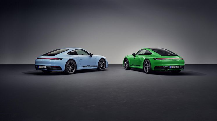 Porsche 911 Carrera T i Paint to Sample-lacken Gulf Blue och specialfärgen Python Green