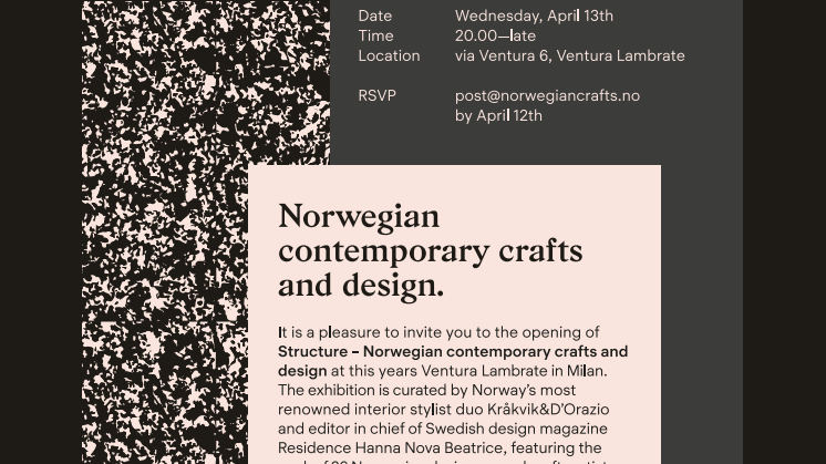 INVITASJON:  STRUCTURE - Norwegian contemporary crafts and design  - Opening Night 14. April 2016