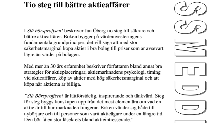 Ny bok: Slå börsproffsen - tio steg till bättre aktieaffärer av Jan Öberg