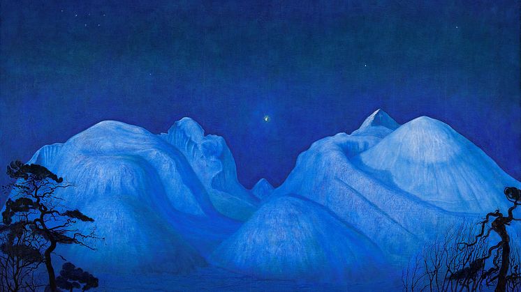 " Winter Night in the Mountains", 1914 by the norwegian artist Harald Sohlberg (1869-1935). The National Museum shows an exhibition  by this artist from the end of September.