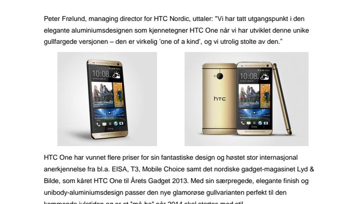 Nå lanseres HTC One i en eksklusiv gullversjon
