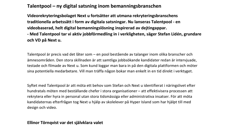 Talentpool – ny digital satsning inom bemanningsbranschen