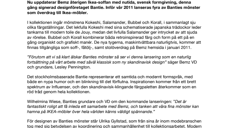 Bemz lanserar överdrag i design av svenska Bantie