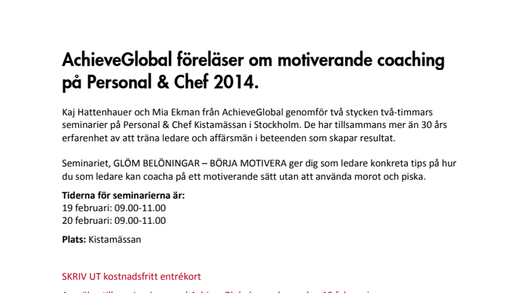 AchieveGlobal föreläser om motiverande coaching på Personal & Chef 2014
