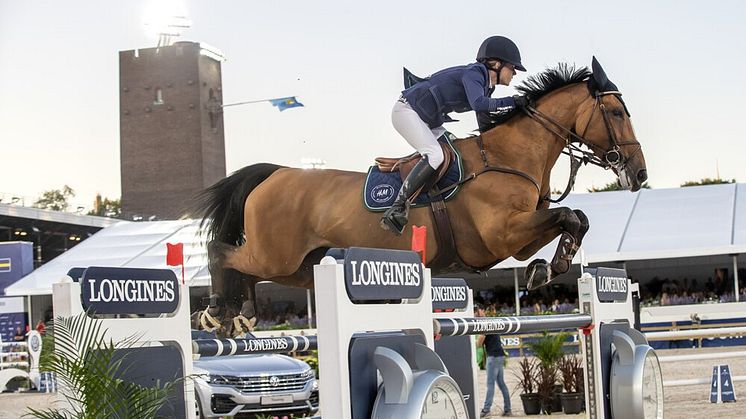 Malin Baryard Johnsson och Indiana var tvåa i GCT Grand Prix i Stockholm 2019. Till helgen är det återigen dags för de storslagna tävlingarna på Stadion! Foto: Roland Thunholm