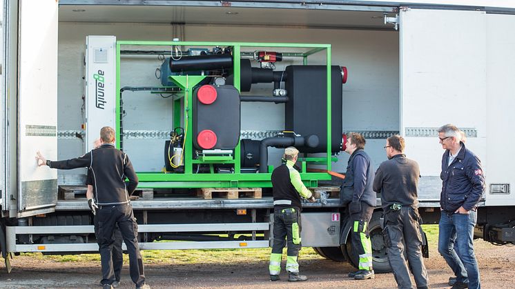 Leverans av elturbin från Againity till Solör Bioenergis fjärrvärmeanläggning i Hörby. Fotograf: Anna Blohm