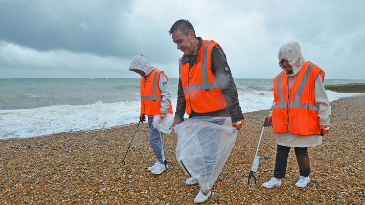 Litter picking at GTR's Brighton & Hove beach clean