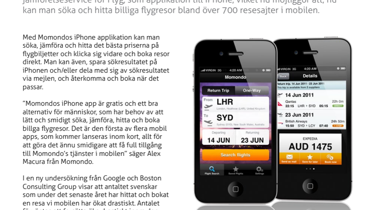 Momondos Flygjämförelseapp för iPhone