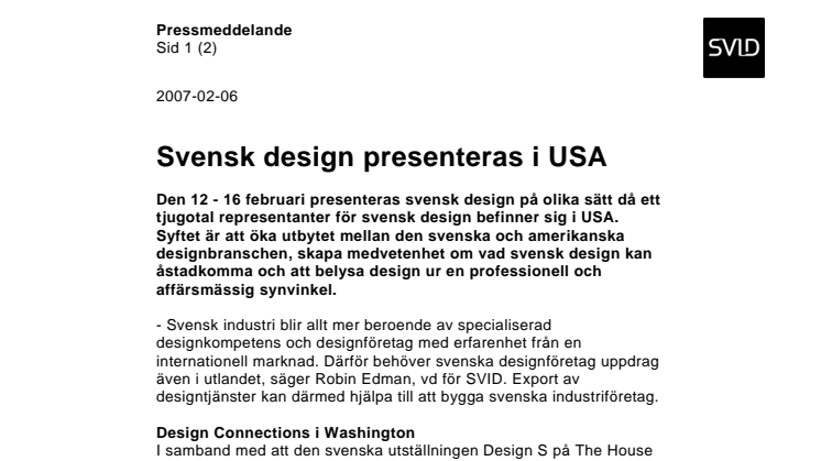 Svensk design presenteras i USA