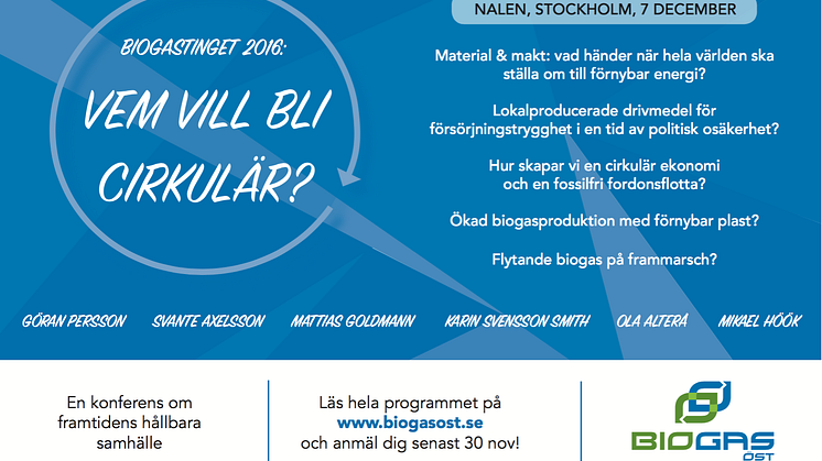 Vem vill bli cirkulär? En konferens om framtidens hållbara samhälle. Nalen, Stockholm, 7 december. 