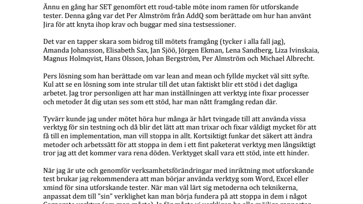 SET #2 (Stockholm Exploratory Testing): 9-dec 2013