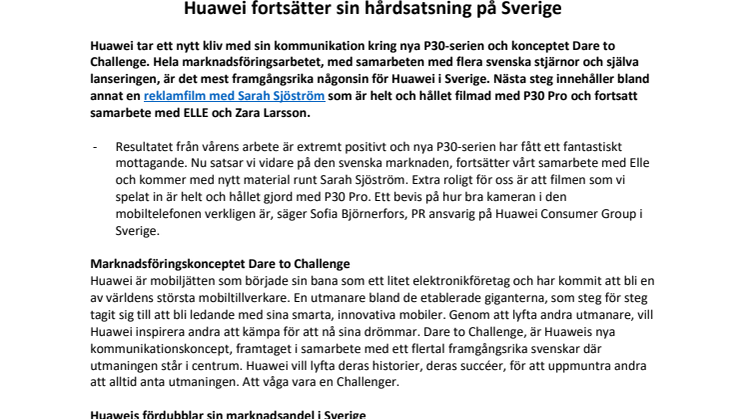 Huawei fortsätter sin hårdsatsning på Sverige
