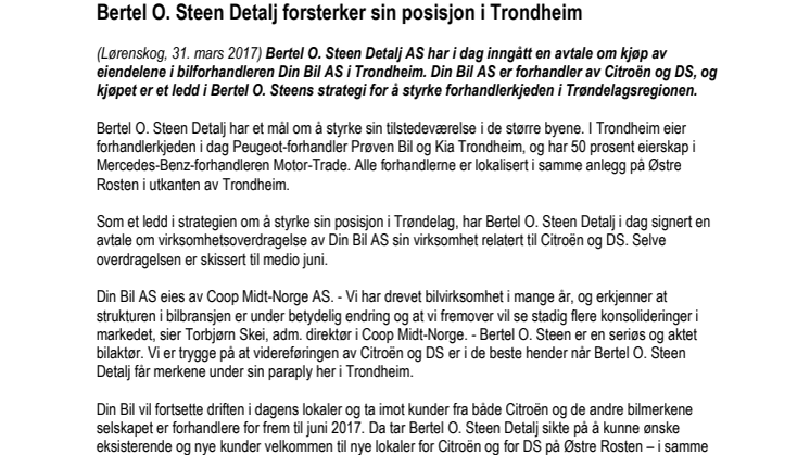 Bertel O. Steen Detalj forsterker sin posisjon i Trondheim 