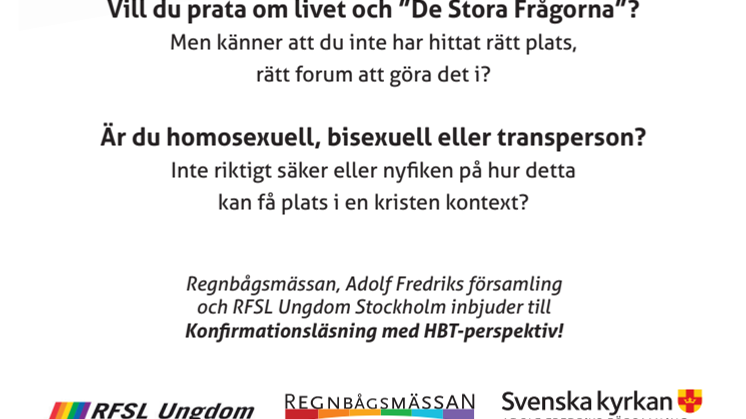 Sverigepremiär - Regnbågsmässan inbjuder till HBT-konfirmation!