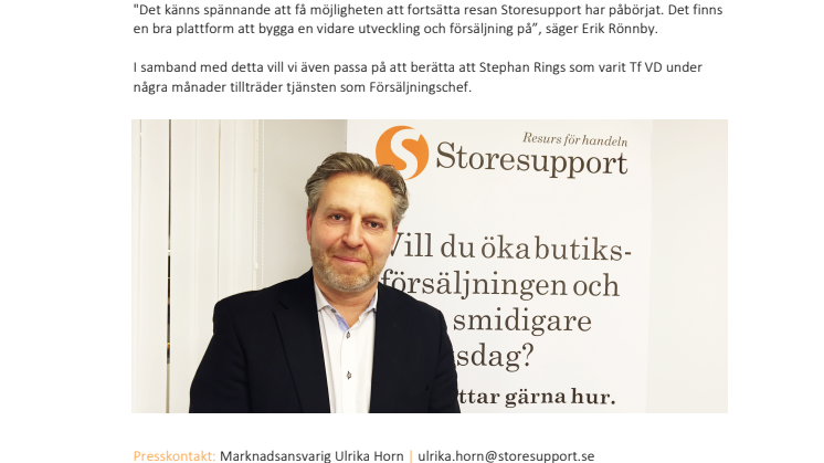 Erik Rönnby ny VD på Storesupport