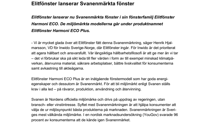 Elitfönster lanserar Svanenmärkta fönster